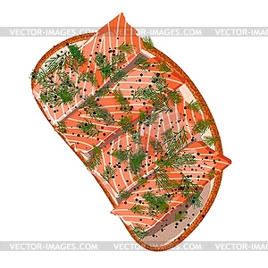 Sandwich with slices of salmon and dill. delicious - vector clipart