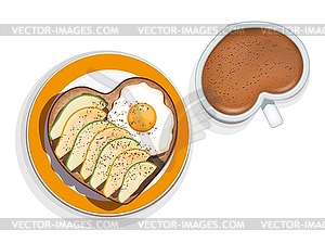 White ceramic heart shaped cup with black coffee - vector image