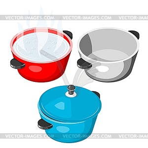 Stock boiling pan set collection of kitchen item - royalty-free vector clipart