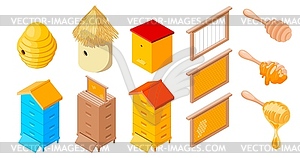 Beehives Apiary set of objects of beekeeper object - vector image