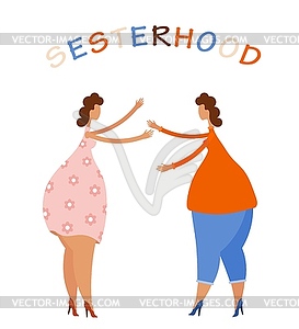 Sisterhood concept. meeting of two sesters after - vector clipart