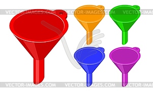 Funnel. set of colored funnels in isometric, - vector clipart