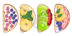 Сладкий тост с фруктами и ягодами. кусок - изображение в векторном виде