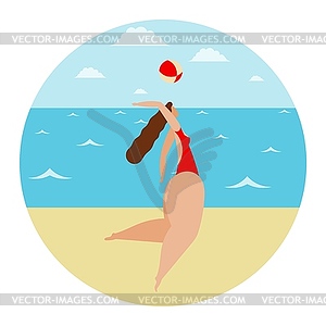 Girl and beach volleyball in sand. Stylized woman o - vector clip art