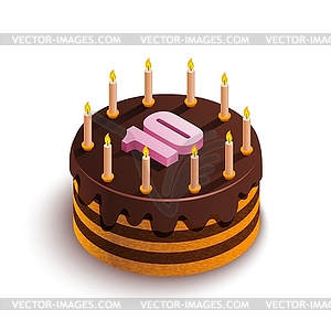 Isometrischer Kuchen Runder Schokoladenkuchen Mit Kerzen Royalty Free Clipart