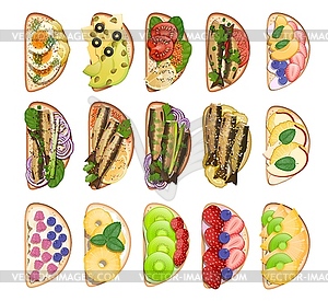 Set of toasted snacks sandwiches object Food - vector image