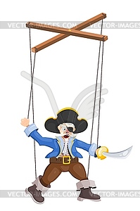 Doll puppet pirate with saber. Element of children` - vector clipart