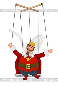 Doll marionette king in golden crown. Element of - vector clip art