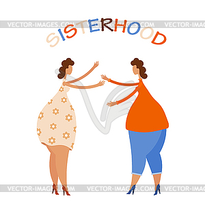 Sisterhood concept. meeting of two sesters after - vector clipart