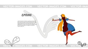 Stylized spring young girl with butterfly and long - royalty-free vector clipart