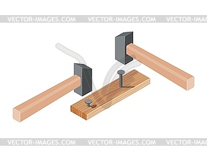 Realistic isometric rasped wooden timber plank for - vector clipart