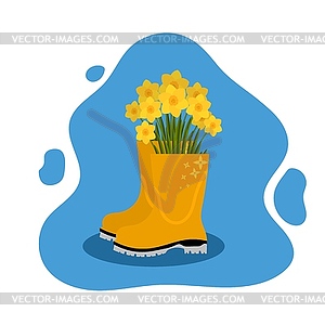 Colored rubber boot with flowers inside on colored - vector clip art