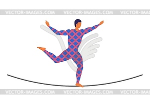 Ropewalker walker on long rope. Balancing - vector clipart