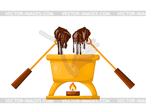 Chocolate fondue with candle. Cap - vector image