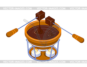 Isometric Chocolate Fondue with candle on white - vector clip art