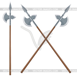 Two intersecting halberds. Antique edged weapons. - vector clipart