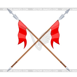 Two spears with red flag. heraldic sign - crossed - vector clipart