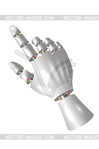 Mechanical palm. Robot hand with pointing finger, - vector image