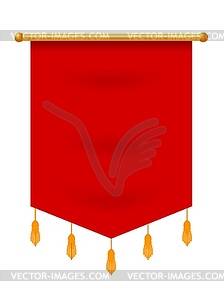 Red flag hanging of golden pole. Heraldic symbol - royalty-free vector image