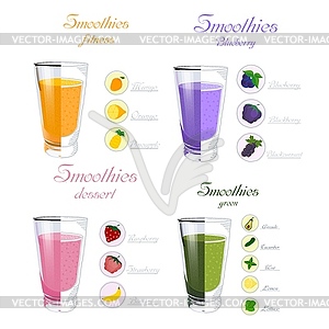 Set of glasses cups for smoothies Royalty Free Vector Image