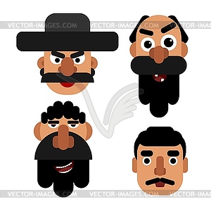 Set of simple flat images of men faces with beards - vector image