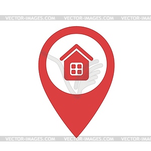 Red point with house icon - vector clipart / vector image