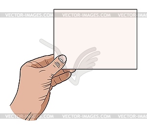 Human hand with piece of paper - color vector clipart