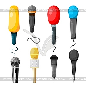 Set of microphones made in style of cartoon - vector clip art