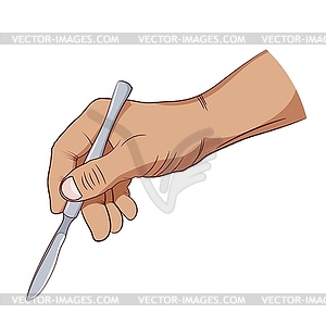 Hand drawing of medical metal scalpel and human - vector clip art