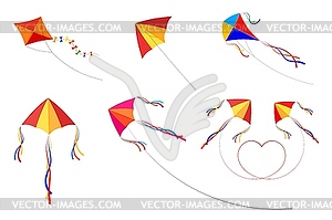 Set of kites. Children`s toys, summer fun, outdoor - vector clipart