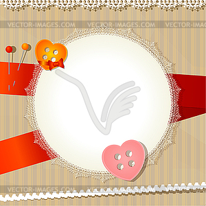 Vintage background with lace cloth and buttons - vector clipart