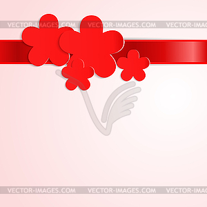 Pink background with red paper flowers and red - vector image