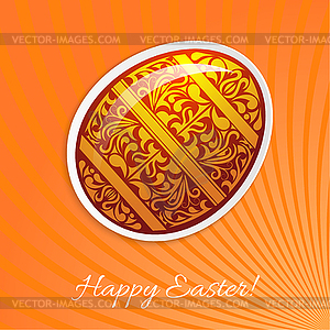 Orange background with paper easter egg and rays - vector clipart