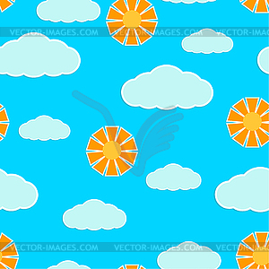 Seamless texture with clouds and sun - vector image