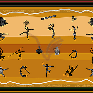 Seamless pattern with figures of primitive people - vector image