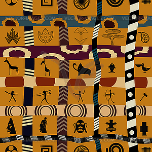 Племенной бесшовные узор с цветами и графическим - векторный графический клипарт