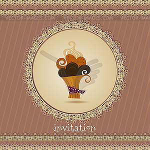 Vintage card with cupcake - vector image