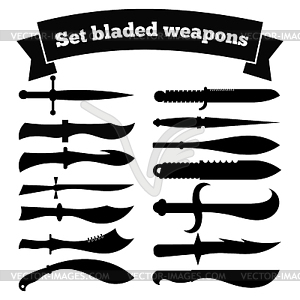 Set of silhouettes of knives - white & black vector clipart