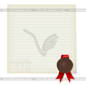 Sheet of old paper with wax seal - vector image