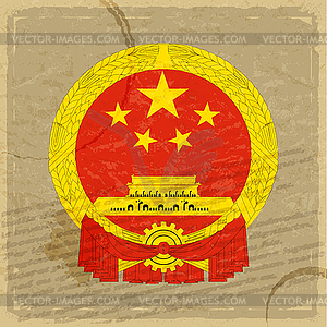 Chinese flag on an old sheet of paper - vector clipart