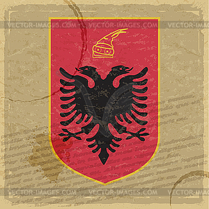 Coat of arms of Albania on old postage stamp - vector image