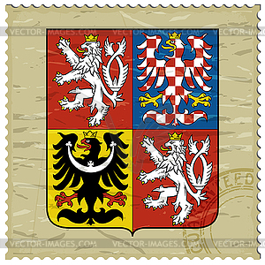 Coat of arms of Czech Republic on old postage stamp - color vector clipart