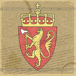 Герб Норвегии на старой почтовой марки - клипарт в векторном формате