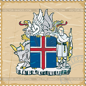 Coat of arms of Iceland on old postage stamp - vector image