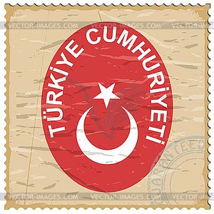 Coat of arms of Turkey on old postage stamp - vector clip art