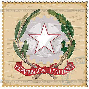 Coat of arms of Italy on old postage stamp - vector clipart