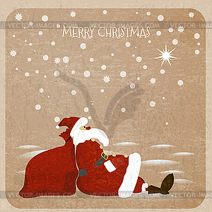 Отдыхающий Дед Мороз с красным мешком для подарков - изображение в векторном виде