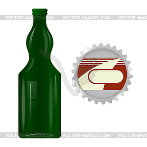 Green glass bottle with metal cap - vector image