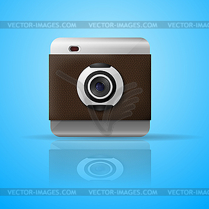 Icon camera on blue background with reflection - vector clip art