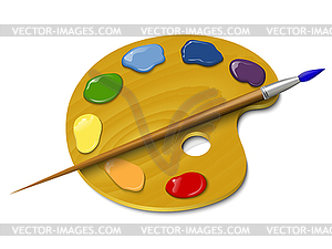 Wooden palette with brush - vector clipart